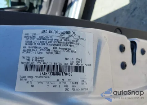 2008 Ford Focus Se/Ses из США, поврежденный, VIN 1FAHP33N88W170466